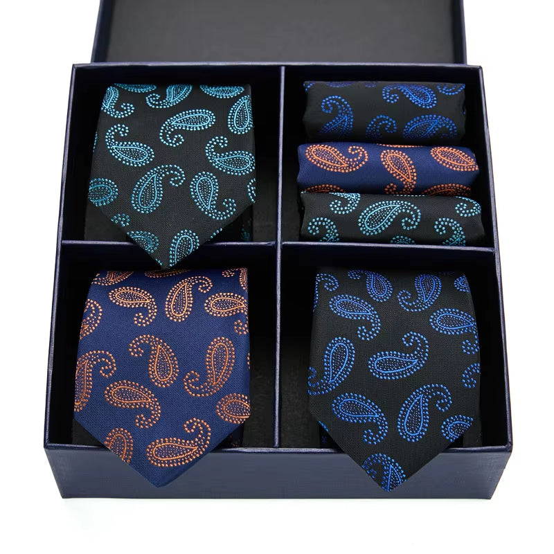 Gift Box Packing Silk Ties for Men Novelty Hanky Set 3 Styles Men'S Tie Formal Red Cravat for Wedding Business Necktie