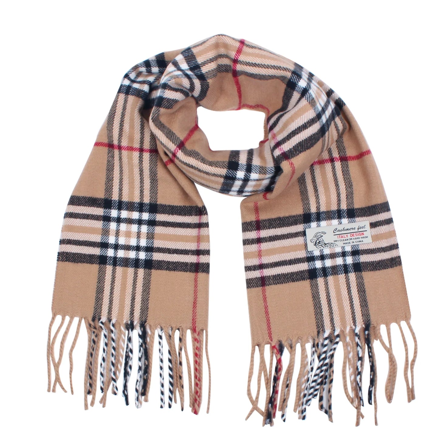 Plaid Cashmere Feel Classic Soft Luxurious Winter Scarf for Men Women (Camel)