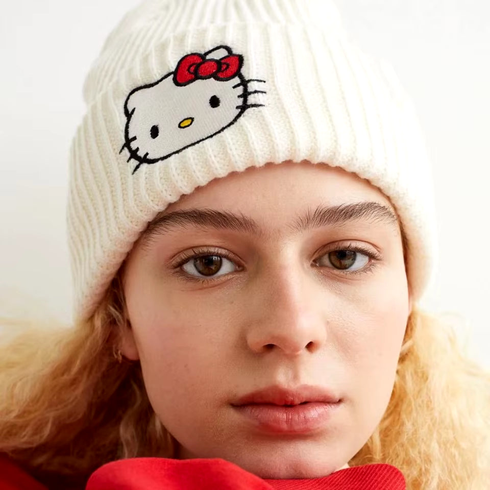 Hot Sale Saniro Hello Kitty Beanie Hat Women Cute Cartoon Cinnamoroll Melody Kuromi Winter Knitted Cap