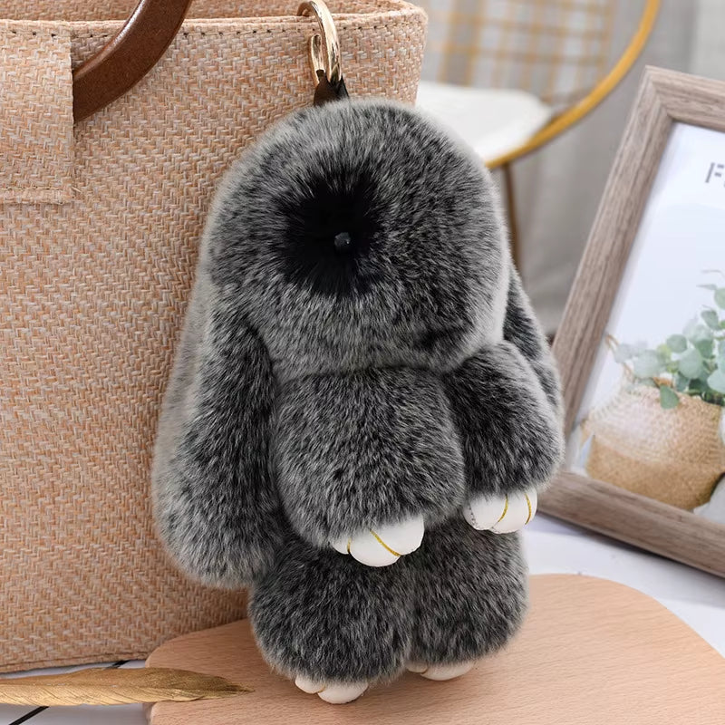 Luxury 15Cm Real Rex Rabbit Fur Keychain Lovely Play Dead Rabbit Key Ring Girls Key Bag Decoration Emo Jewelry Accessories Gifts