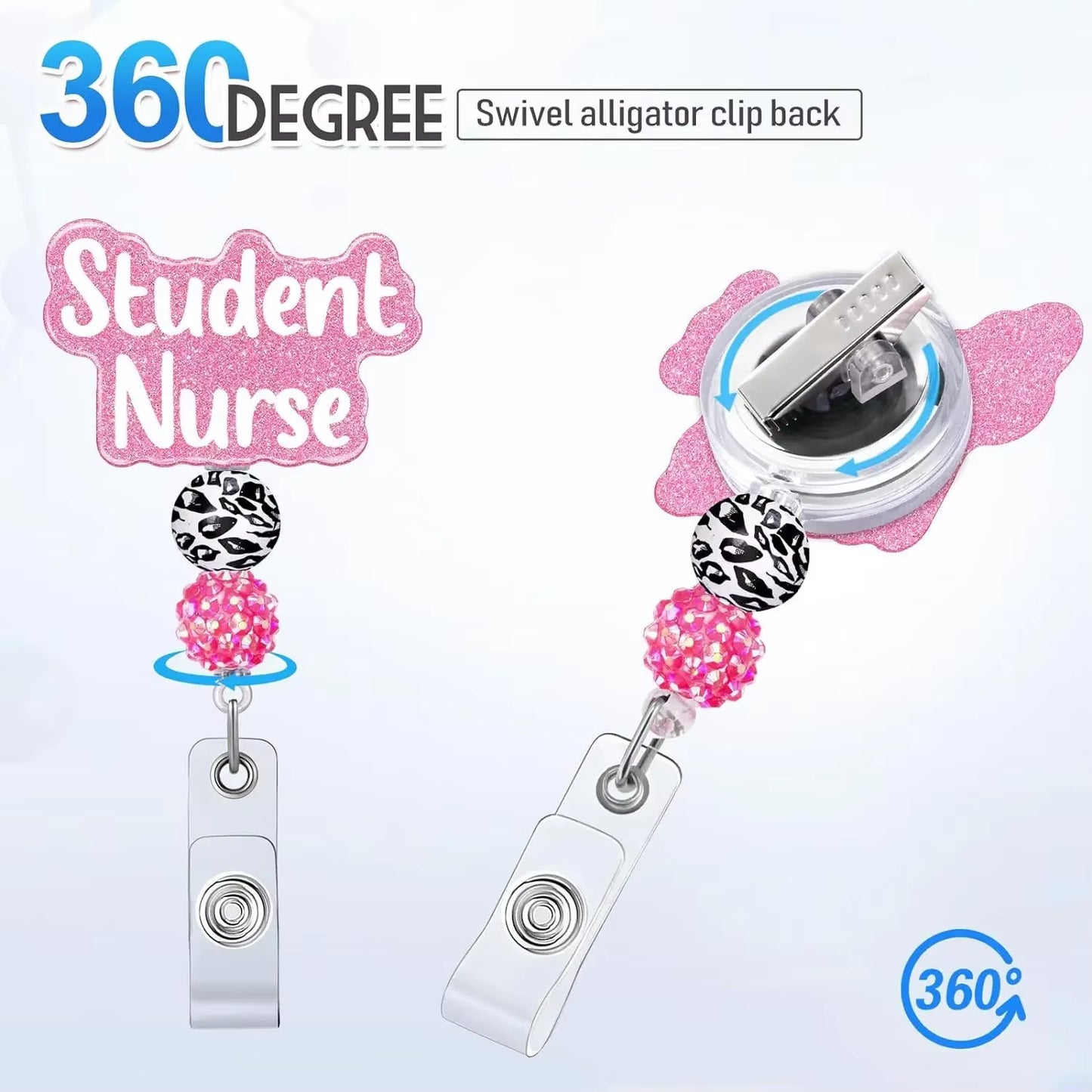 New Arrival 1 Piece Glitter Acrylic Retractable Nurse Badge Reel Fashion Beads RN Social Worker ID Card Holder Keys Lanyard