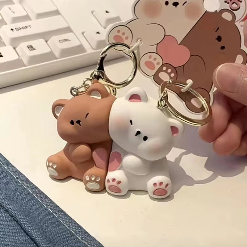 1Pair Cute Cartoon Love Bear Magnetic Suction Keychain Pendant Creative Bag Decoration Accessories Kawaii Couple Keyring Gifts