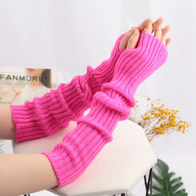 Women Long Fingerless Gloves Soft Female Glove Lolita Kawaii Mitten Winter Warmer Knitted Arm Sleeve Girls Punk Gothic Gloves