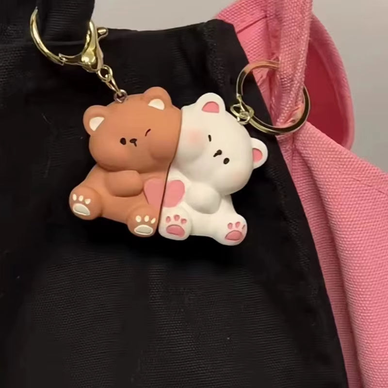 1Pair Cute Cartoon Love Bear Magnetic Suction Keychain Pendant Creative Bag Decoration Accessories Kawaii Couple Keyring Gifts