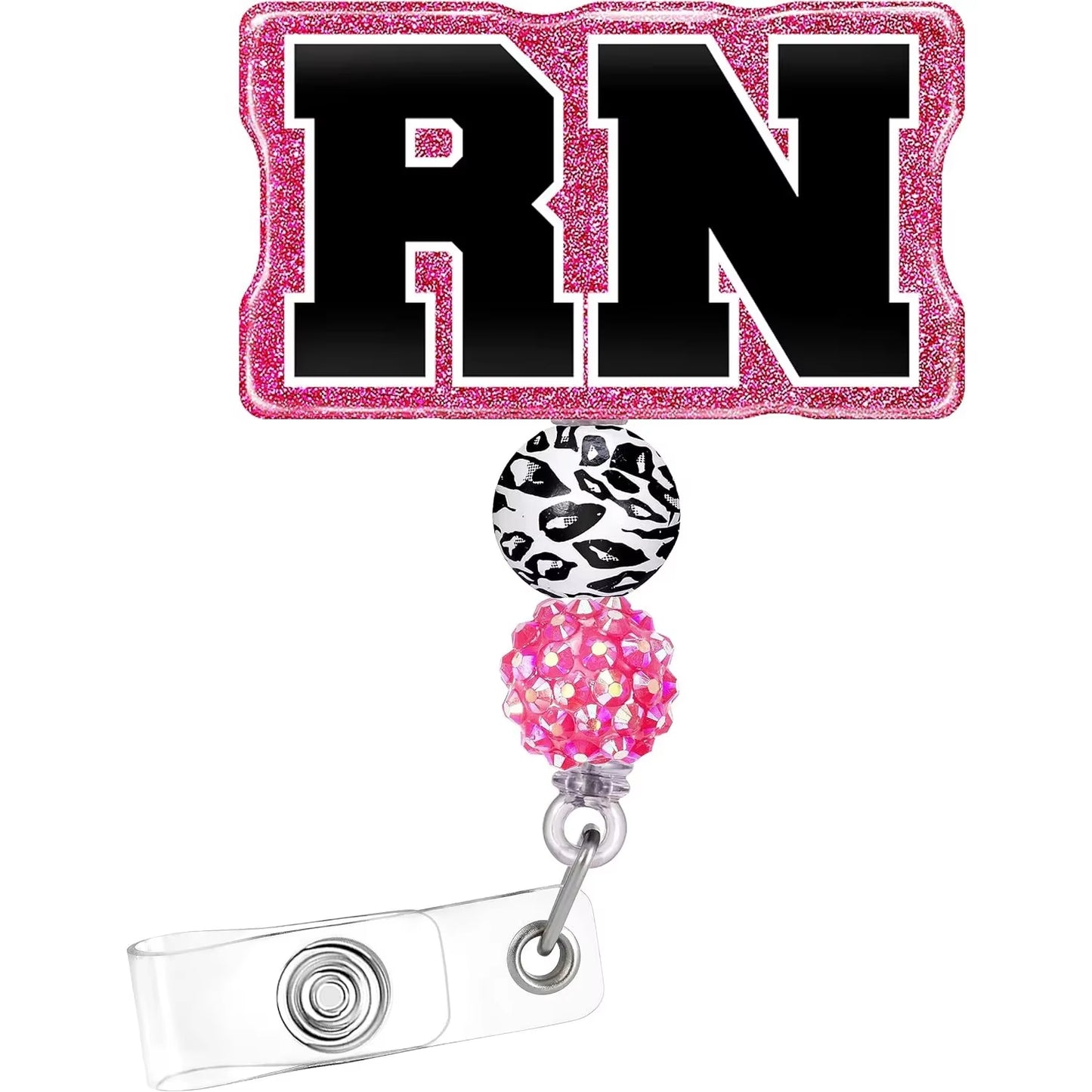 New Arrival 1 Piece Glitter Acrylic Retractable Nurse Badge Reel Fashion Beads RN Social Worker ID Card Holder Keys Lanyard