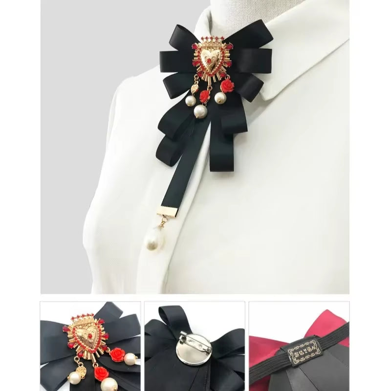 Fashion New Vintage Court Fabric Pearl Bow Brooch Tie Retrowalking Show Collar Bowknot Pins and Brooches for Women Accessories