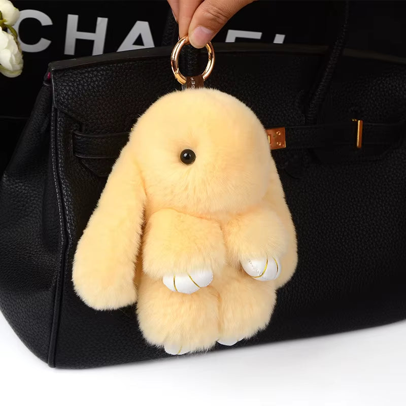 Luxury 15Cm Real Rex Rabbit Fur Keychain Lovely Play Dead Rabbit Key Ring Girls Key Bag Decoration Emo Jewelry Accessories Gifts