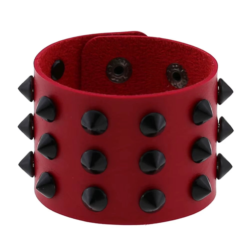 Boho Spike Rivets Bracelets for Women Punk Goth Red PU Leather Bracelet Cuff Bangles Studded Halloween Festival Jewelry Harajuku