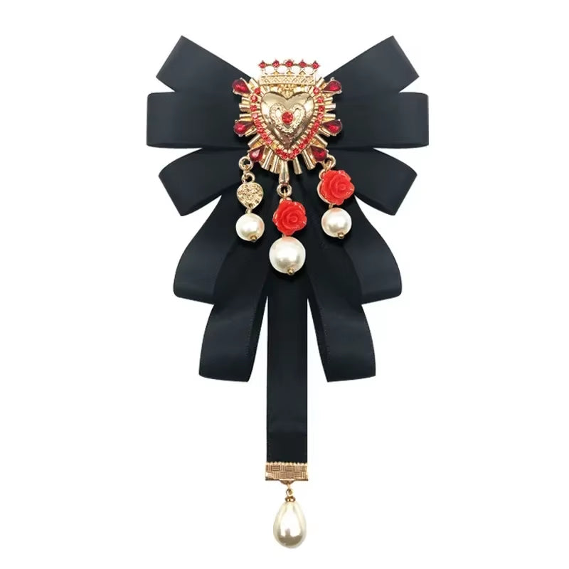 Fashion New Vintage Court Fabric Pearl Bow Brooch Tie Retrowalking Show Collar Bowknot Pins and Brooches for Women Accessories