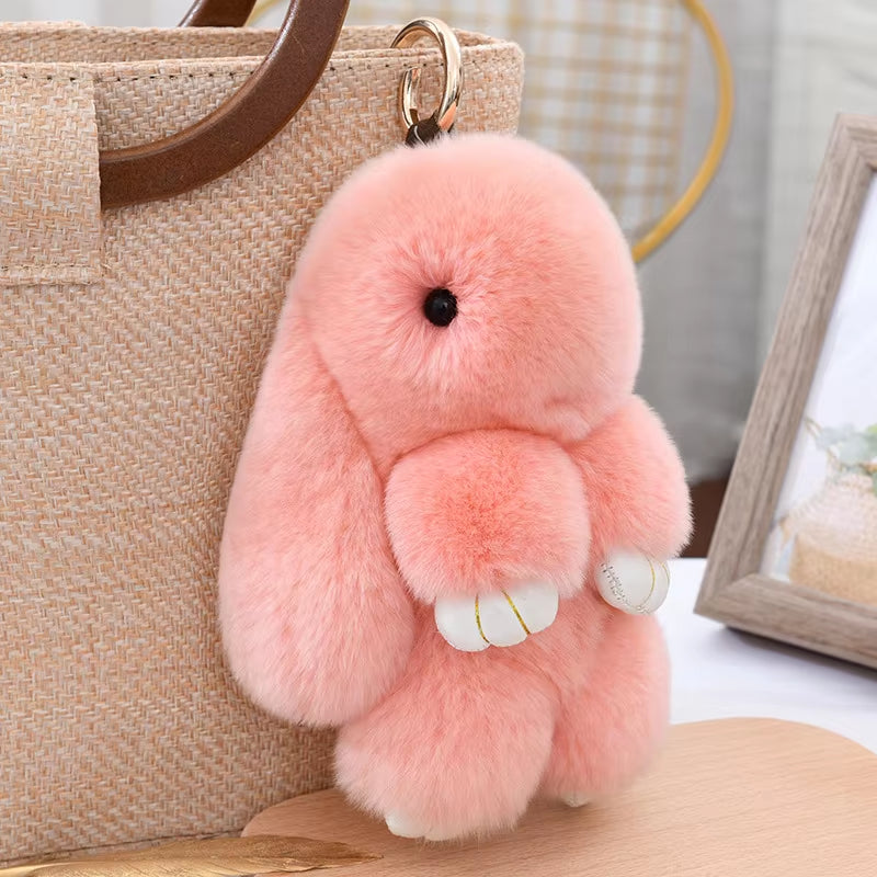 Luxury 15Cm Real Rex Rabbit Fur Keychain Lovely Play Dead Rabbit Key Ring Girls Key Bag Decoration Emo Jewelry Accessories Gifts