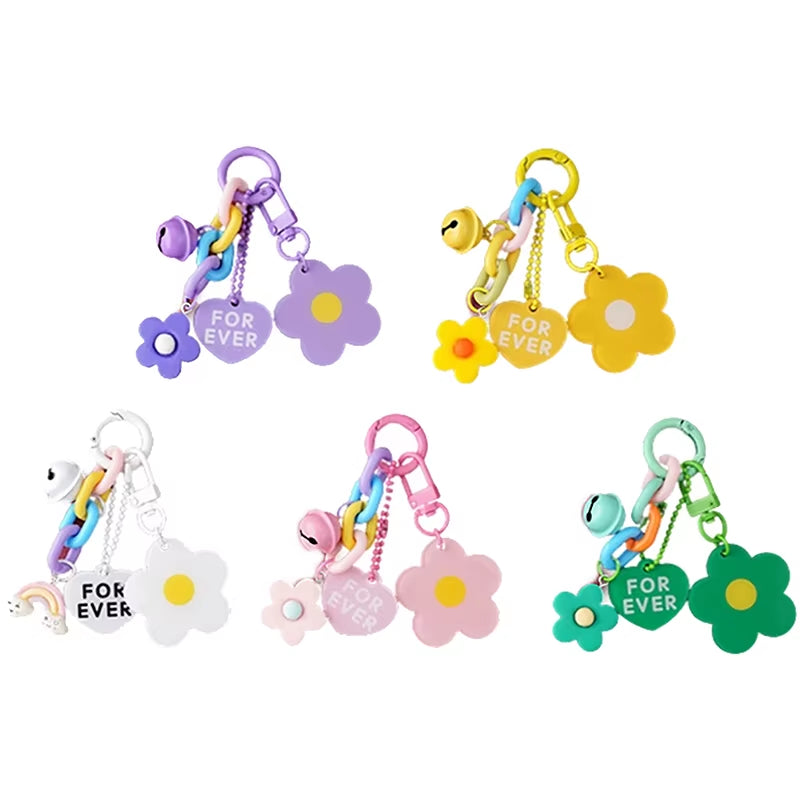 Creative Candy Color Flower Heart Pendant Keychain Cute Small Flower Key Ring Bag Pendant Accessories