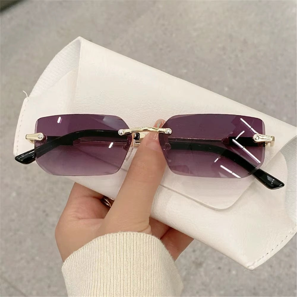 Trendy Rimless Sunglasses for Women Men Rectangle Fashion Shades Small Square UV400 Sun Glasses for Female Male Traveling Oculos