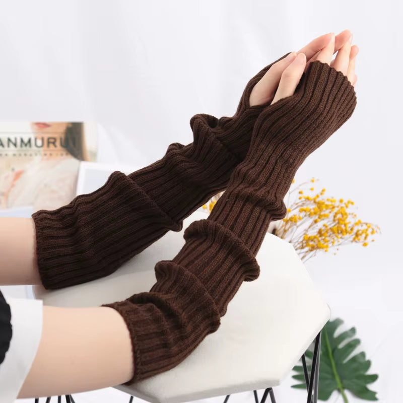 Women Long Fingerless Gloves Soft Female Glove Lolita Kawaii Mitten Winter Warmer Knitted Arm Sleeve Girls Punk Gothic Gloves