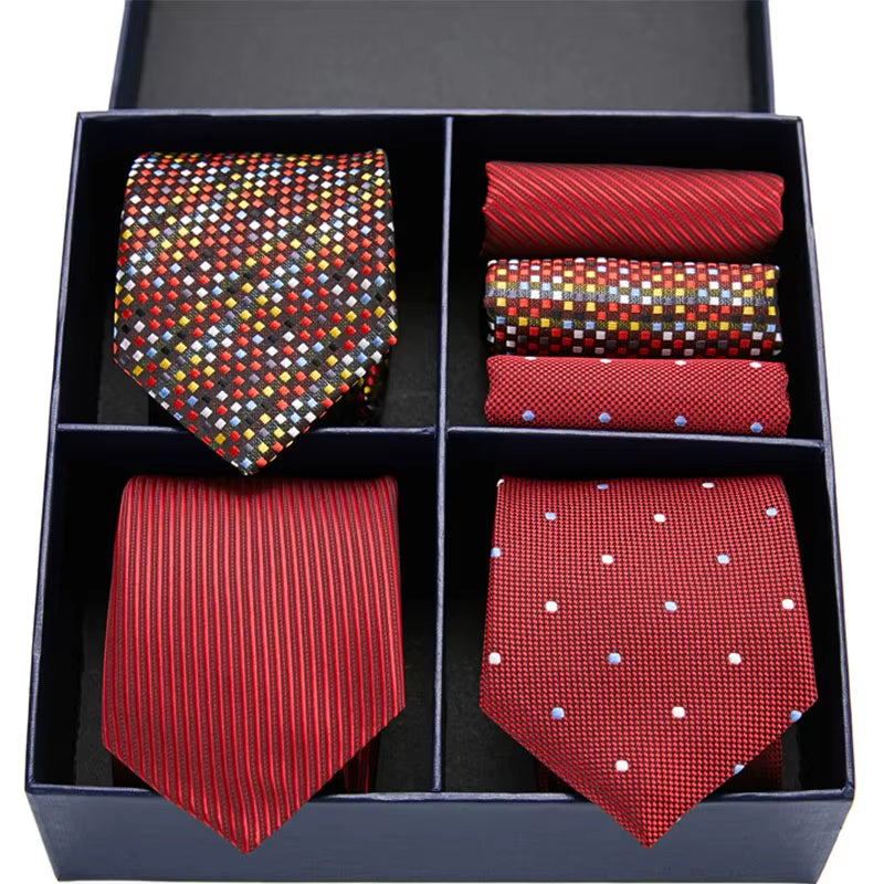 Gift Box Packing Silk Ties for Men Novelty Hanky Set 3 Styles Men'S Tie Formal Red Cravat for Wedding Business Necktie