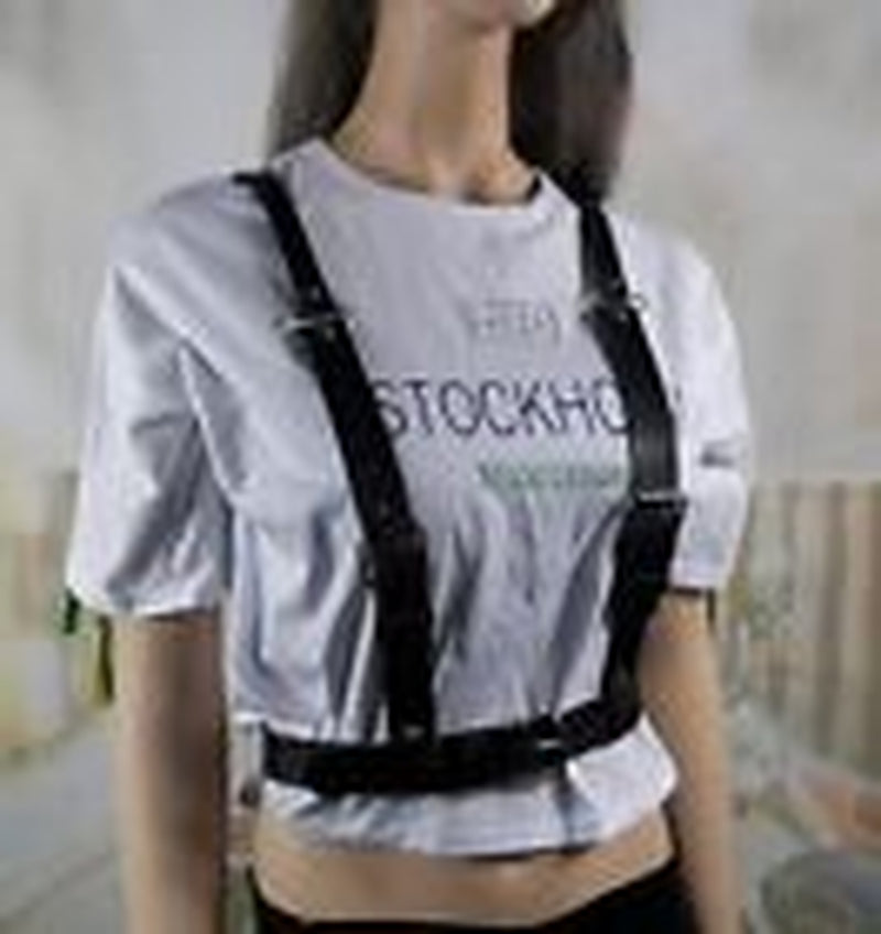 Black Goth Leather Harness Top for Women Punk Waist Belt Body Chain Adjustable