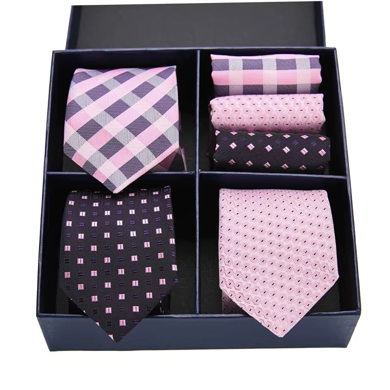 Gift Box Packing Silk Ties for Men Novelty Hanky Set 3 Styles Men'S Tie Formal Red Cravat for Wedding Business Necktie