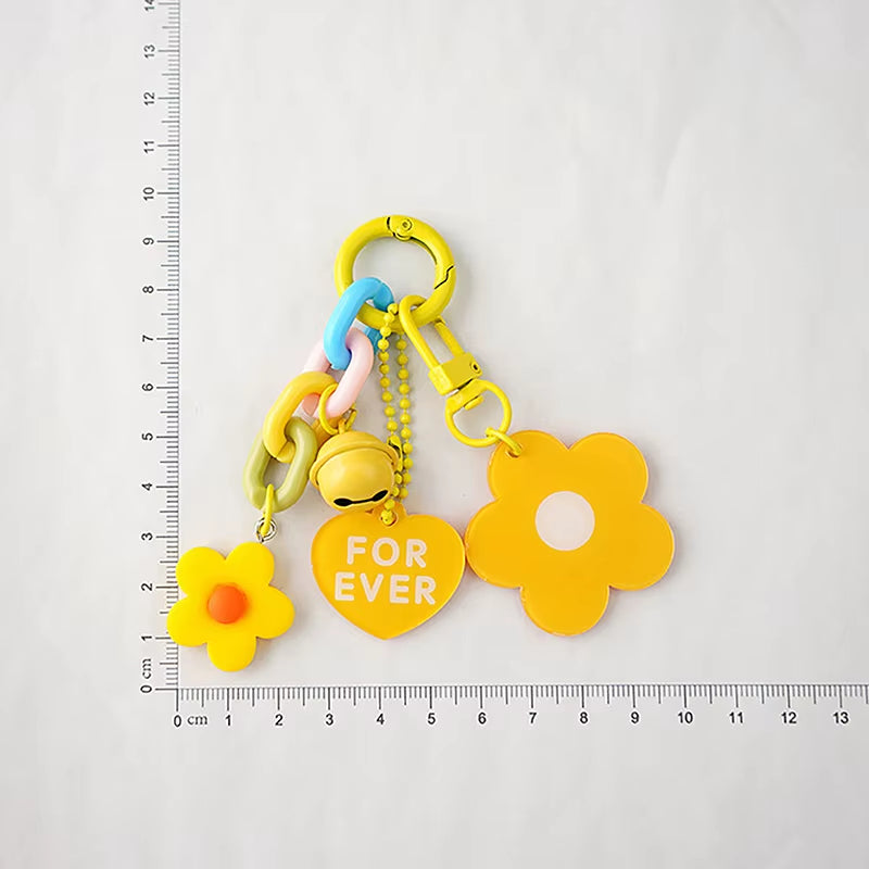 Creative Candy Color Flower Heart Pendant Keychain Cute Small Flower Key Ring Bag Pendant Accessories