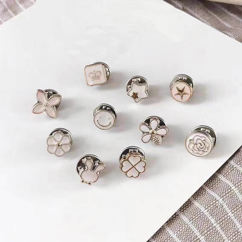 10Pcs/Lot Imitation Pearl Circle Brooch Pins PU Button Women Trendy Metal Sweater Collar Hijab Pin Brooch Jewelry Accessories 35