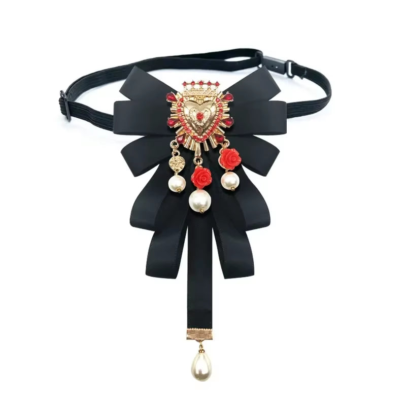 Fashion New Vintage Court Fabric Pearl Bow Brooch Tie Retrowalking Show Collar Bowknot Pins and Brooches for Women Accessories