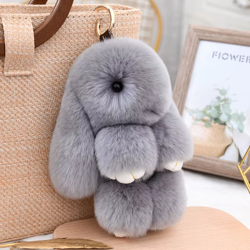 Luxury 15Cm Real Rex Rabbit Fur Keychain Lovely Play Dead Rabbit Key Ring Girls Key Bag Decoration Emo Jewelry Accessories Gifts