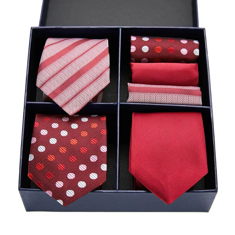 Gift Box Packing Silk Ties for Men Novelty Hanky Set 3 Styles Men'S Tie Formal Red Cravat for Wedding Business Necktie