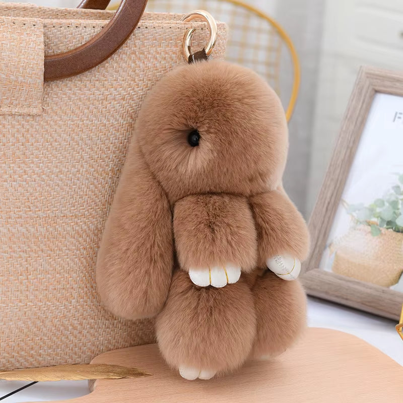 Luxury 15Cm Real Rex Rabbit Fur Keychain Lovely Play Dead Rabbit Key Ring Girls Key Bag Decoration Emo Jewelry Accessories Gifts