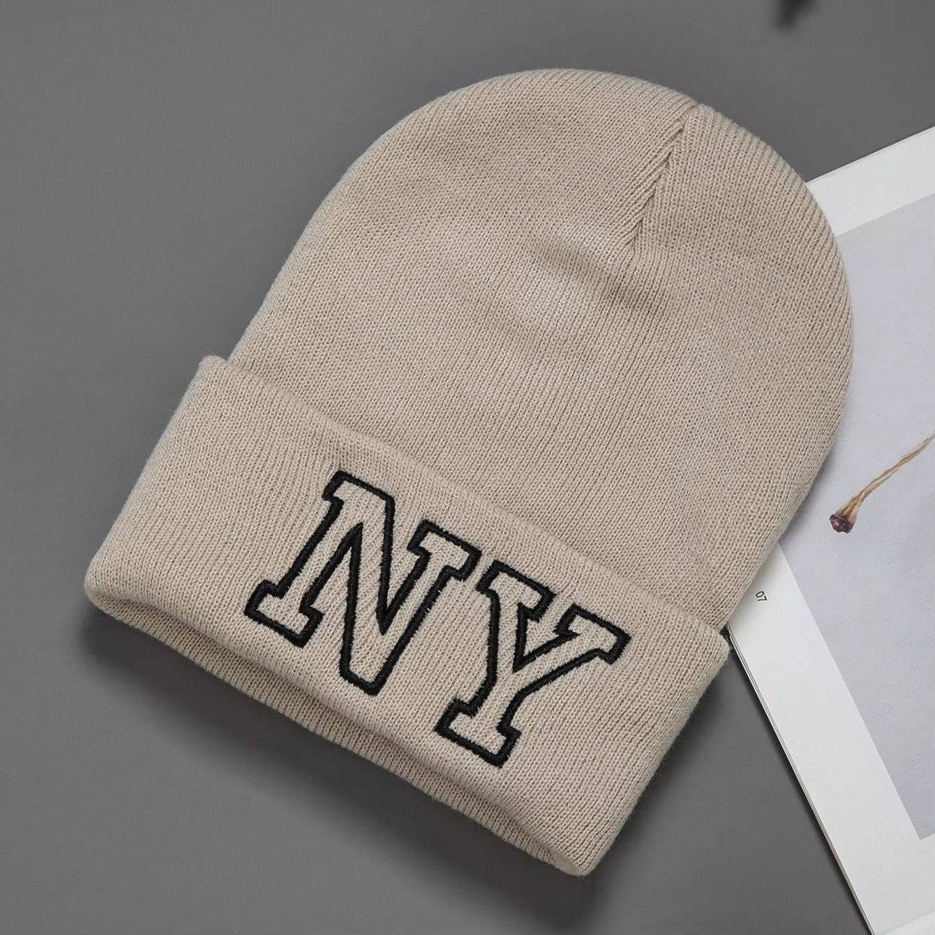 1Pc Unisex Embroidered Knitted Hat Letters NY Winter Warm Woolen Hat Fashion All-Matching Hat