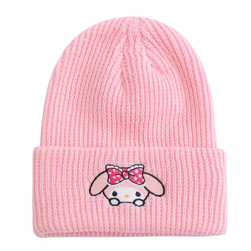 Hot Sale Saniro Hello Kitty Beanie Hat Women Cute Cartoon Cinnamoroll Melody Kuromi Winter Knitted Cap