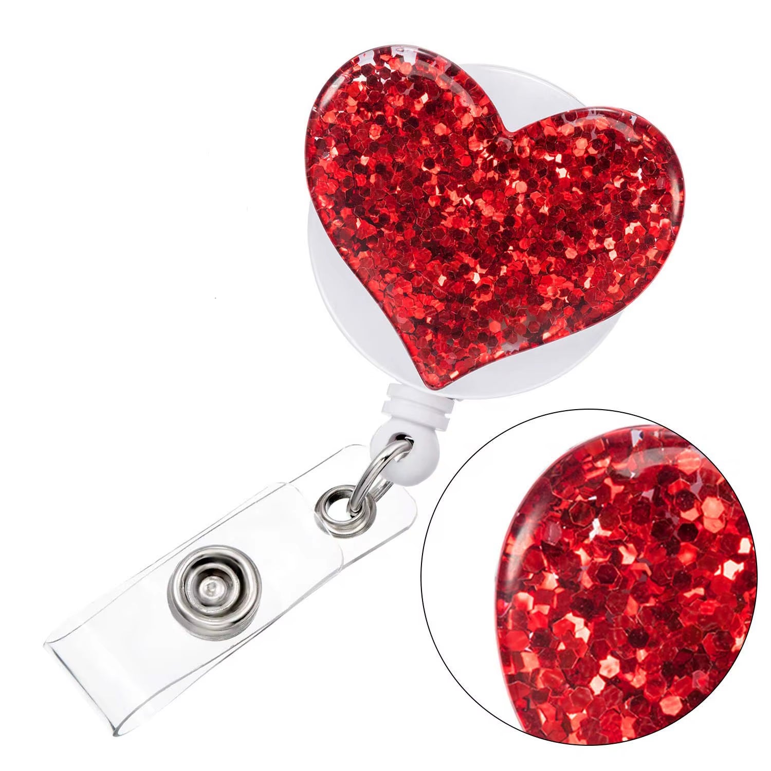 10 Pcs Bling Love Heart Retractable Badge Holder Badge Clips for Nurse ID Badge Reel with Alligator Clip