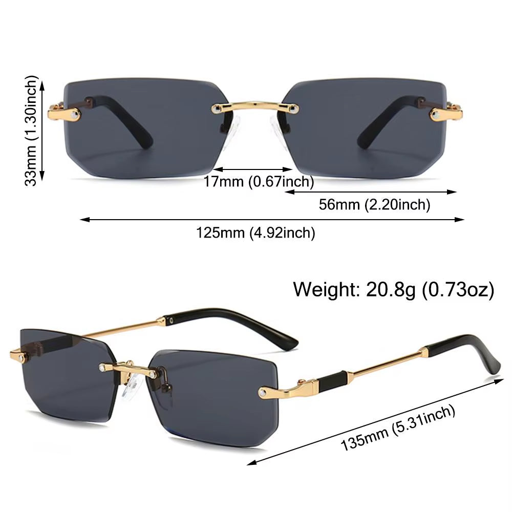 Trendy Rimless Sunglasses for Women Men Rectangle Fashion Shades Small Square UV400 Sun Glasses for Female Male Traveling Oculos