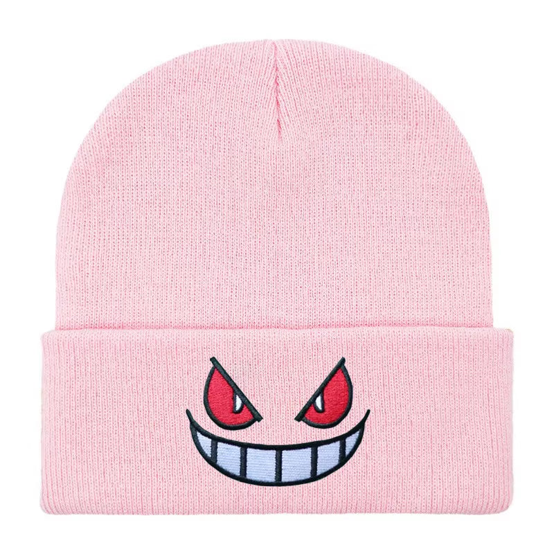 12 Colors Cartoon Embroidered Beanies Knitted Skullies Autumn Winter Warm Wool Hat Gengar Women Men Beanies