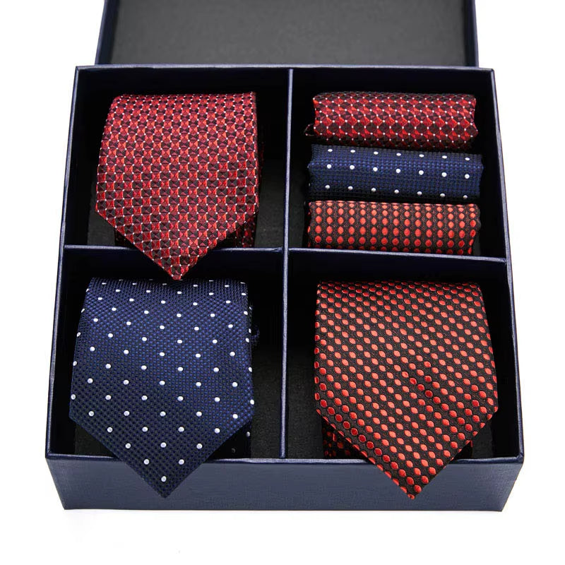 Gift Box Packing Silk Ties for Men Novelty Hanky Set 3 Styles Men'S Tie Formal Red Cravat for Wedding Business Necktie