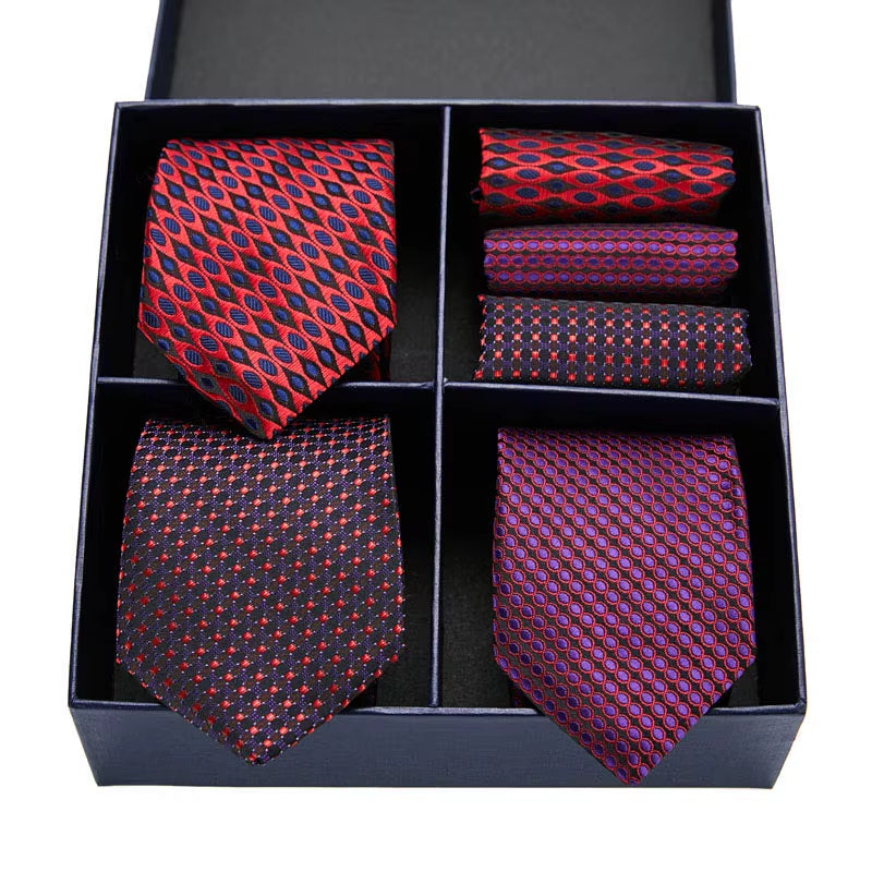 Gift Box Packing Silk Ties for Men Novelty Hanky Set 3 Styles Men'S Tie Formal Red Cravat for Wedding Business Necktie