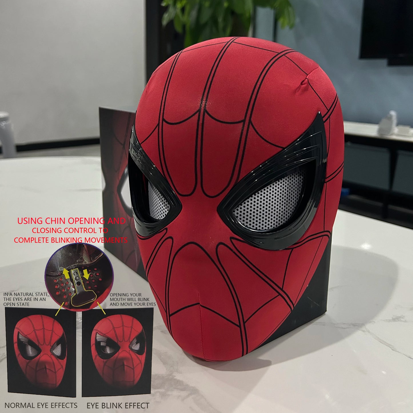 Mascara Spiderman Headgear Mask Cosplay Moving Eyes Mask Spider Man 1:1 Elastic Toys Adults Kids Gift ﻿