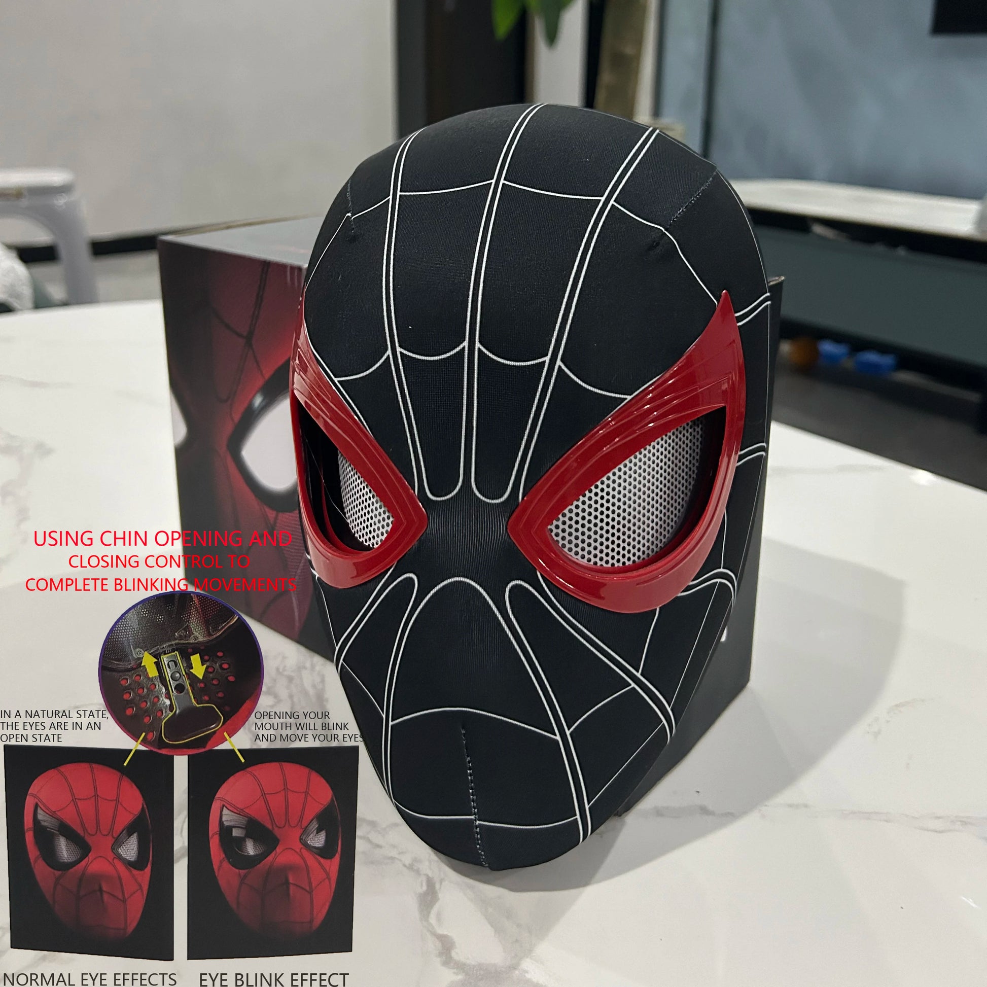 Mascara Spiderman Headgear Mask Cosplay Moving Eyes Mask Spider Man 1:1 Elastic Toys Adults Kids Gift ﻿