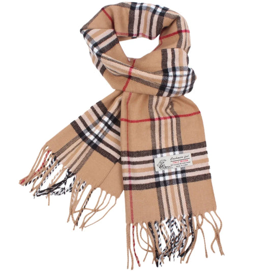 Plaid Cashmere Feel Classic Soft Luxurious Winter Scarf for Men Women (Camel)