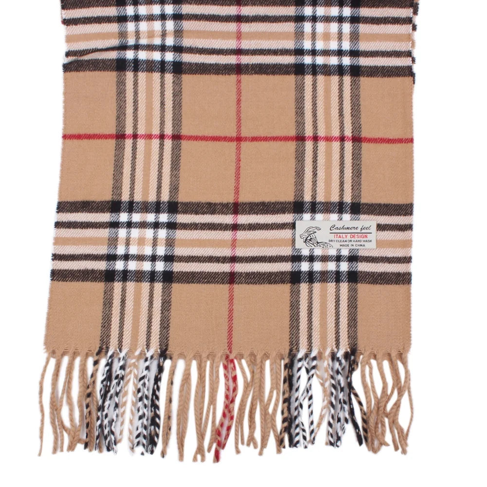 Plaid Cashmere Feel Classic Soft Luxurious Winter Scarf for Men Women (Camel)