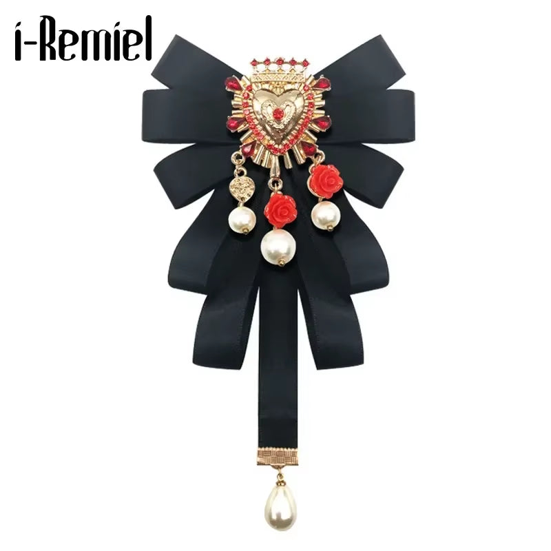 Fashion New Vintage Court Fabric Pearl Bow Brooch Tie Retrowalking Show Collar Bowknot Pins and Brooches for Women Accessories