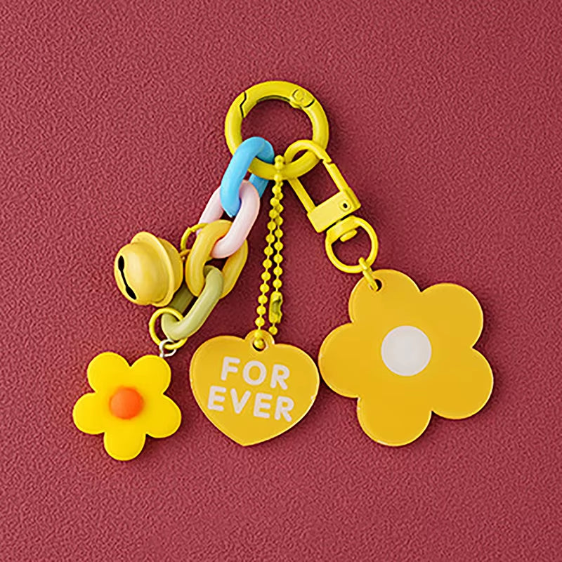 Creative Candy Color Flower Heart Pendant Keychain Cute Small Flower Key Ring Bag Pendant Accessories