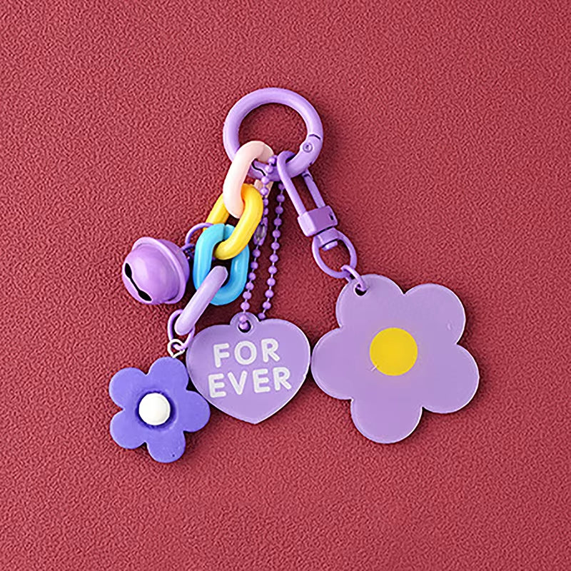 Creative Candy Color Flower Heart Pendant Keychain Cute Small Flower Key Ring Bag Pendant Accessories