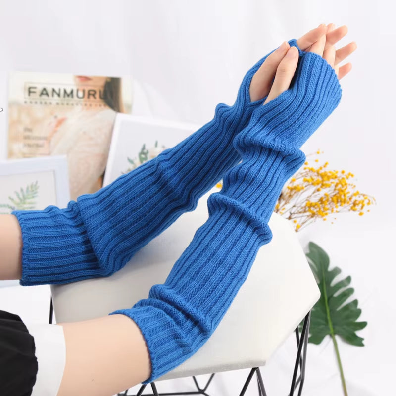 Women Long Fingerless Gloves Soft Female Glove Lolita Kawaii Mitten Winter Warmer Knitted Arm Sleeve Girls Punk Gothic Gloves