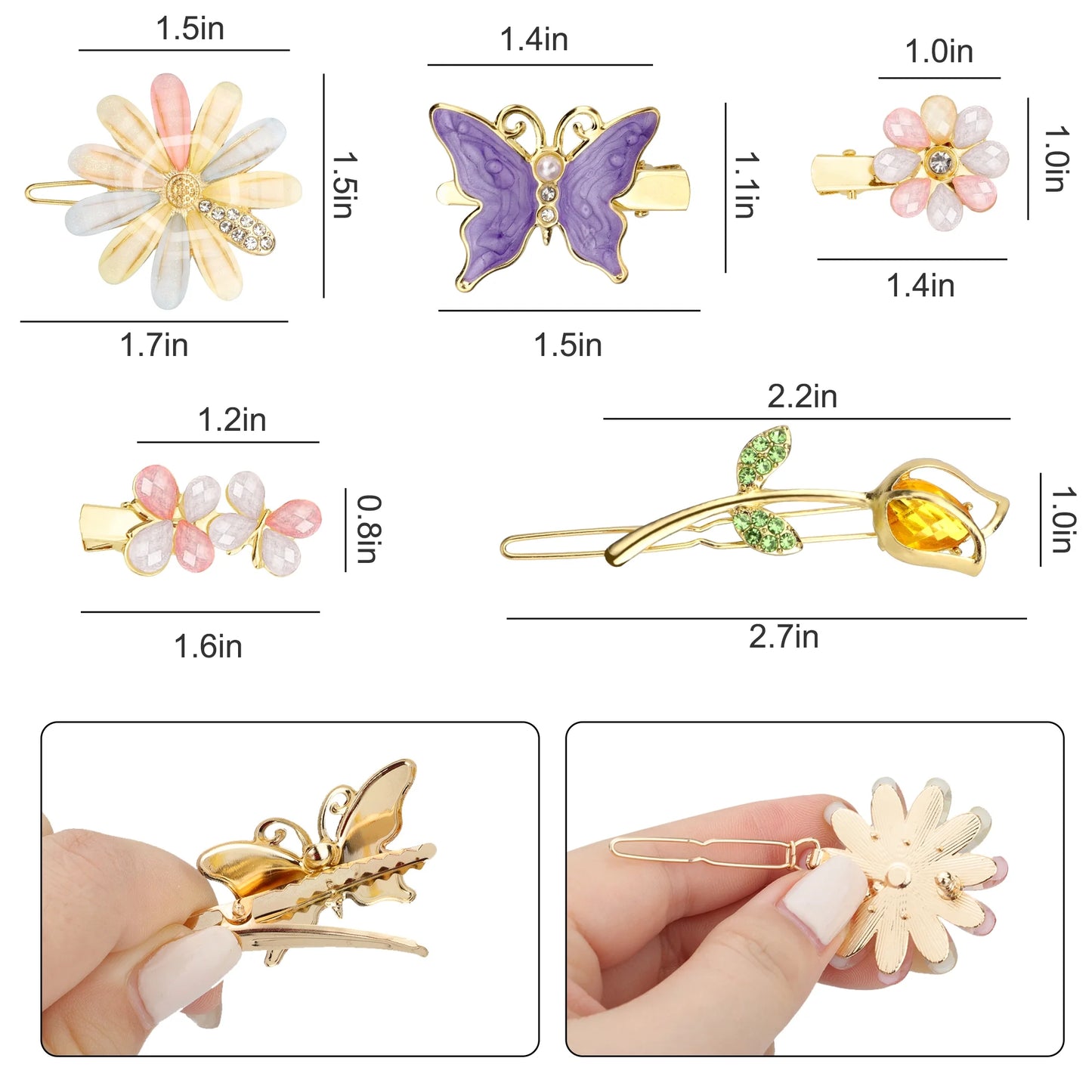 10Pcs Rhinestone Butterfly Hair Clips for Women Girls, Glitter Crystal Flower Hairpins, 5 Styles