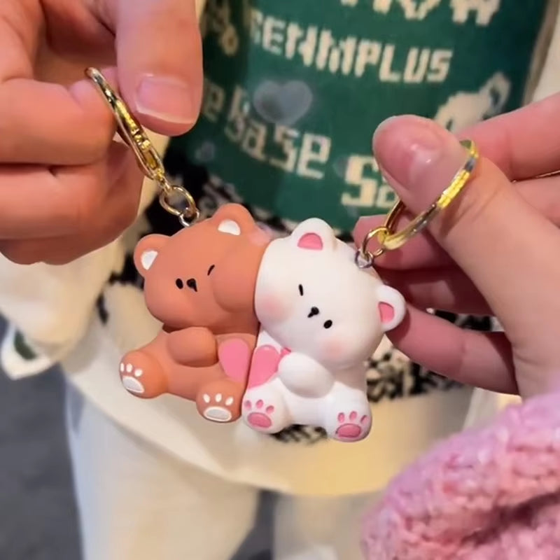 1Pair Cute Cartoon Love Bear Magnetic Suction Keychain Pendant Creative Bag Decoration Accessories Kawaii Couple Keyring Gifts