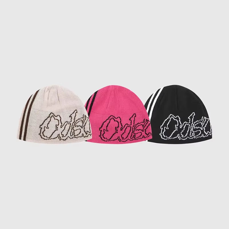 Women Beanie Hat Korean Fashion Knit Letter Winter Jacquard Hip Hop Harajuku Graphic Y2K Streetwear Unisex Pullover Accessories