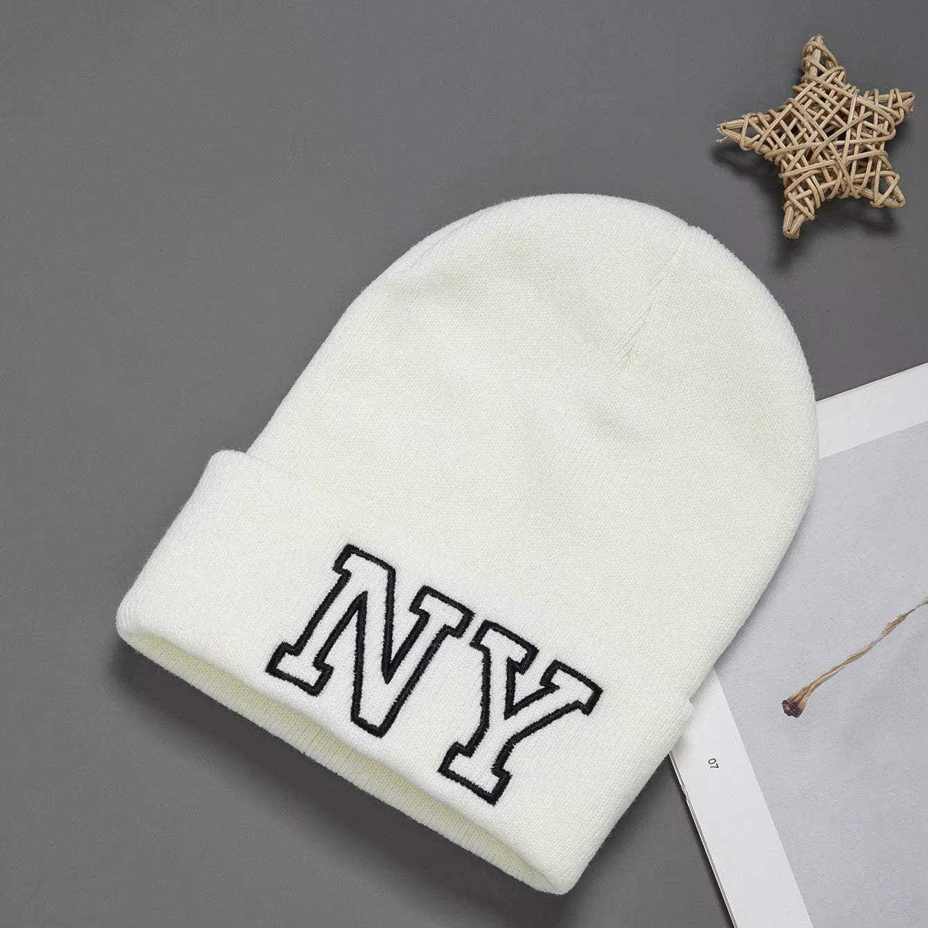 1Pc Unisex Embroidered Knitted Hat Letters NY Winter Warm Woolen Hat Fashion All-Matching Hat