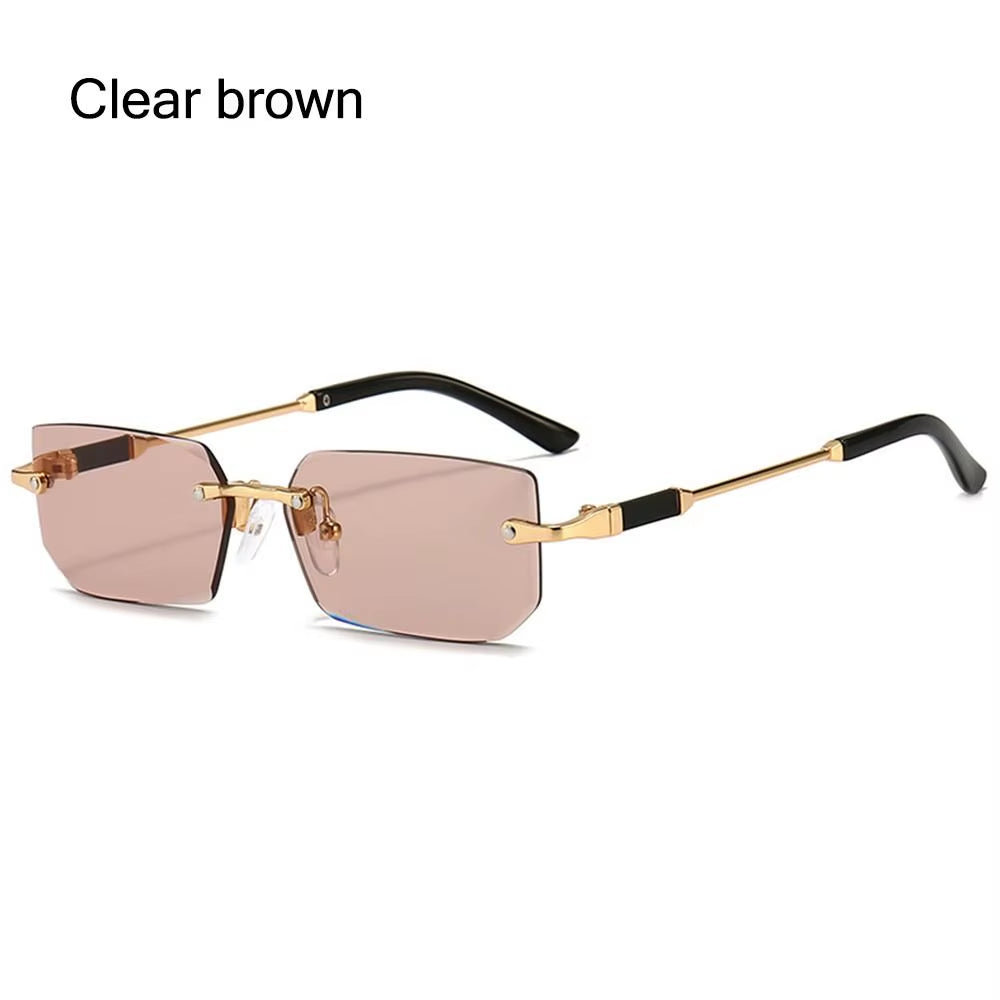 Trendy Rimless Sunglasses for Women Men Rectangle Fashion Shades Small Square UV400 Sun Glasses for Female Male Traveling Oculos