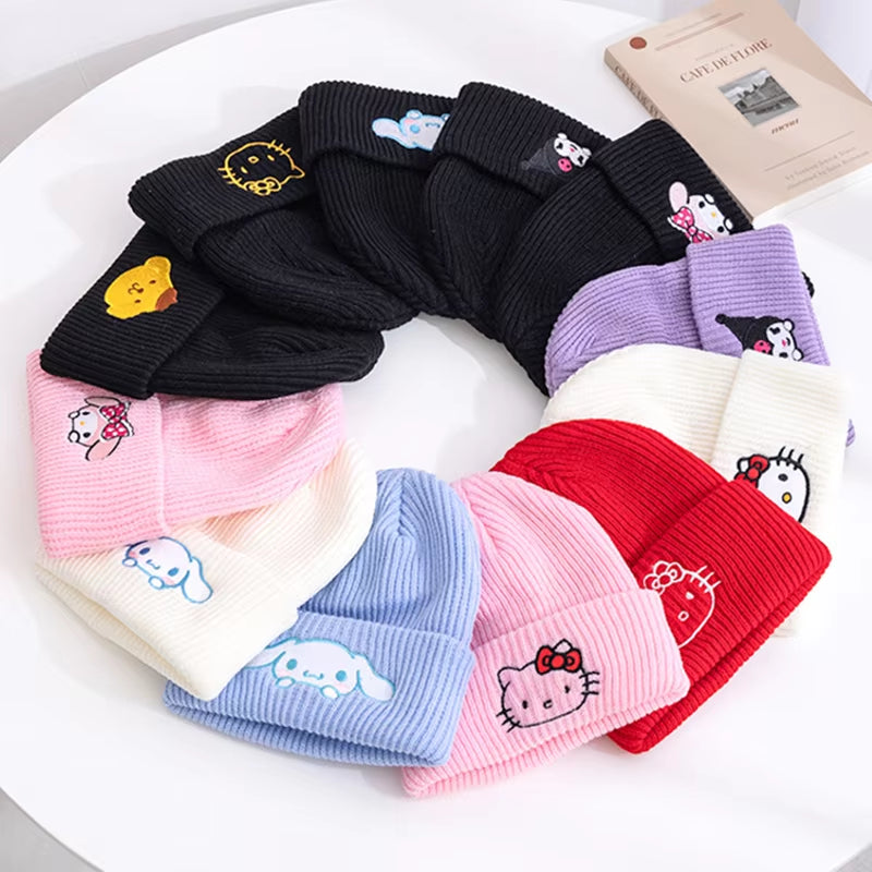 Hot Sale Saniro Hello Kitty Beanie Hat Women Cute Cartoon Cinnamoroll Melody Kuromi Winter Knitted Cap