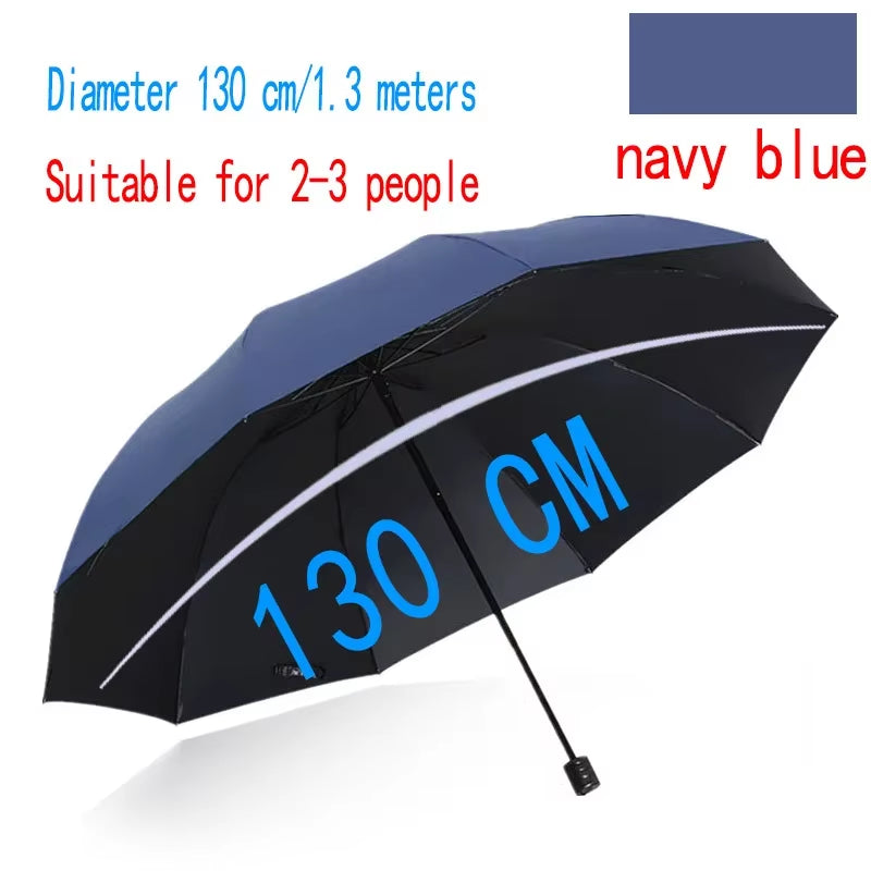 130CM Oversized Folding Umbrella Windproof and Waterproof Large Sun and Rain Umbrella for Travel and Family Use